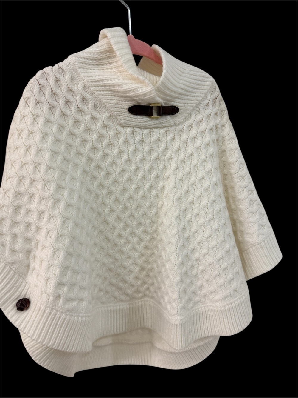 Janie and Jack Girls Cable Knit Cape Sweater White Size 3 High Neck Buckle